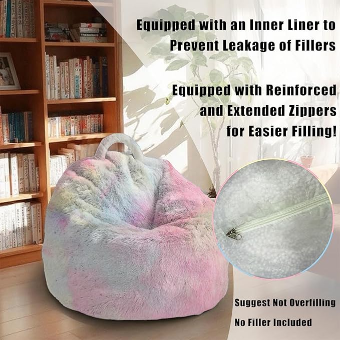 Bean Bag Chair Cover 4FT Fluffy Soft Velvet Storage Sofa, DIY Floor Giant Fur Bean Bag Chair Cover for Kids & Adults, Machine Washable, Upgrade Durable Zipper No Fillers, Colorful