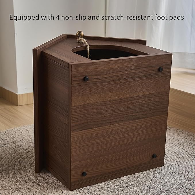 Cat House for Indoor Cats - Modern Wooden Covered Cat Cave Bed, Sturdy & Durable Cat Hideaway Hanging Ball Toy & Warm Plush Mat Included, Easy Assembly – Follow Video or Instruction Manual.