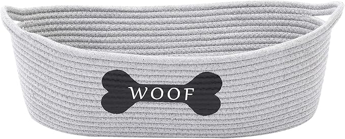 Morezi Dog toy baskets pet toy basket storage in small shallow stuff bin - Perfect for collect puppy toys, cat toy, grooming stuff, diapers, bed, for Bathroom, Playroom, Closet, Home - Grey