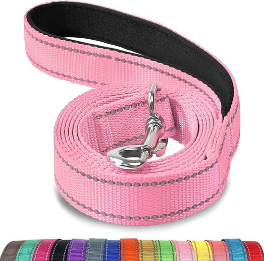 Joytale Dog Leash Heavy Duty for Small Medium Dogs, 4 FT Reflective Nylon Pet Walking Lead with Soft Padded Handle, Durable & Tangle Free for Training, Running & Safety Control, Pink