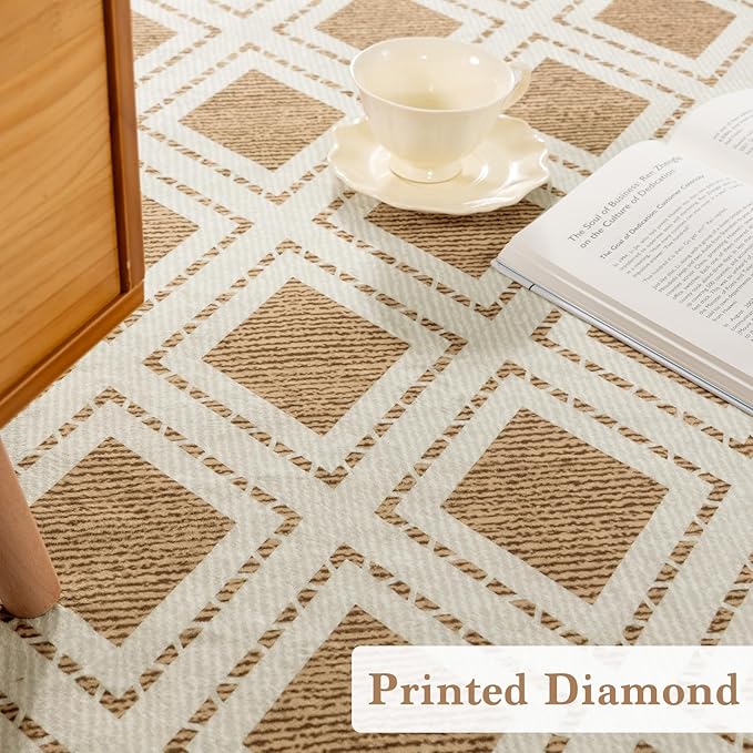 LBRO2M Checkered 9X12 Area Rug for Living Room Washable Rugs for Bedroom Dining Room Non Slip Modern Rugs Easy Clean, Soft, Stain Resistant Carpet Great for Pets and Family (9'X12' Brwon)