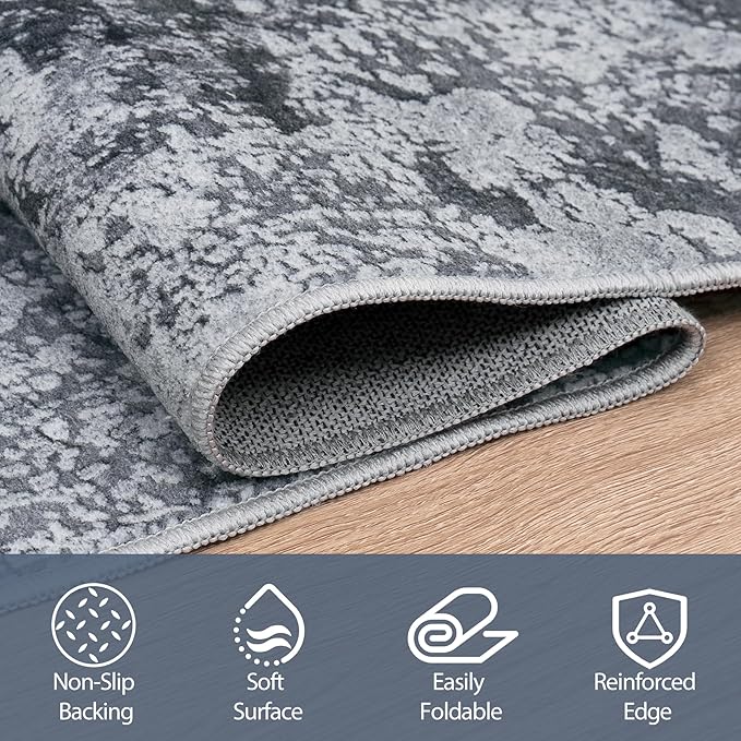 8x10 Area Rugs for Living Room Rug Washable: Abstract Large Rug for Dining Room Bedroom Carpet Non Slip 8 by 10 Indoor Modern Nursery Home Office Black