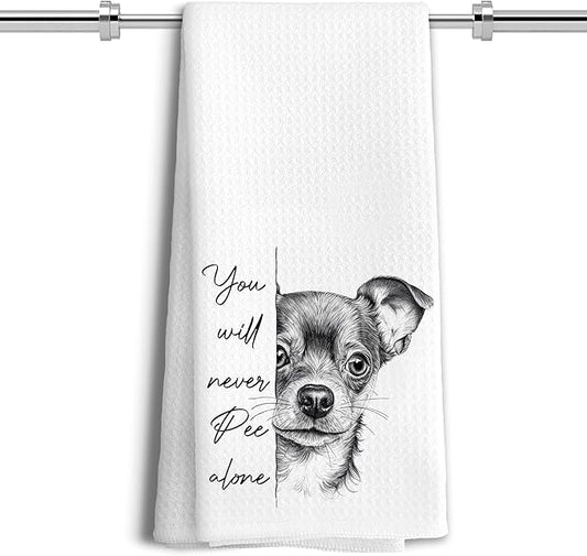 Funny Chihuahua Dog Hand Towels, You Will Never Pee Alone Funny Bathroom Hand Towels, Chihuahua Gifts, Dog Bathroom Decor, 16x24 Inches