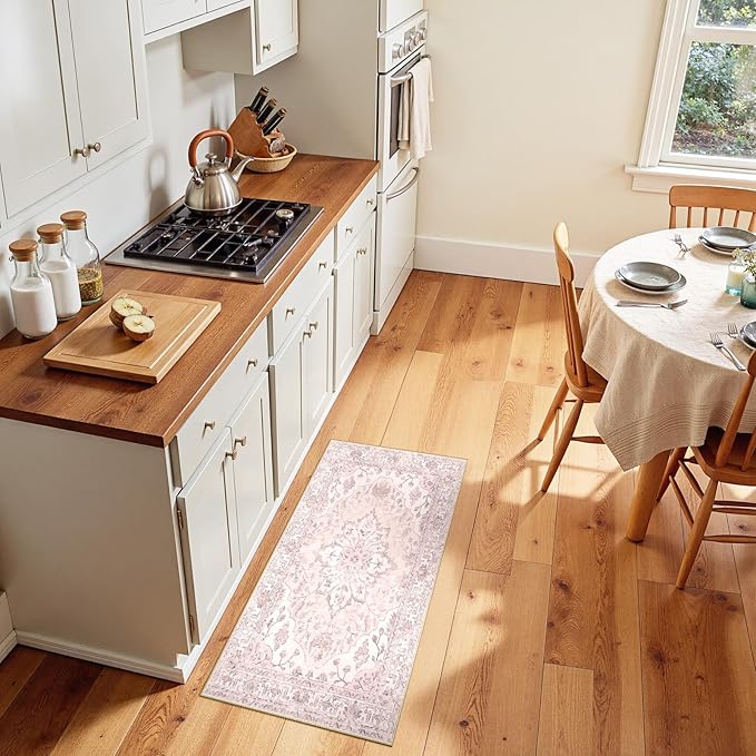 Area Rugs 2'x4' Kitchen Rugs Entry Rug Small Rugs for Entryway Kitchen Bathroom Door Mat Indoor Entrance,Washable Non Slip, Pink Greypink Cute