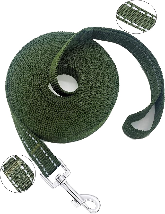 Nylon Training Dog Leash for Small Medium Dogs, 15ft 20ft 30ft 50ft 100ft Reflective Long Leash Dog/Puppy Lead for Obedience Recall Training, Camping
