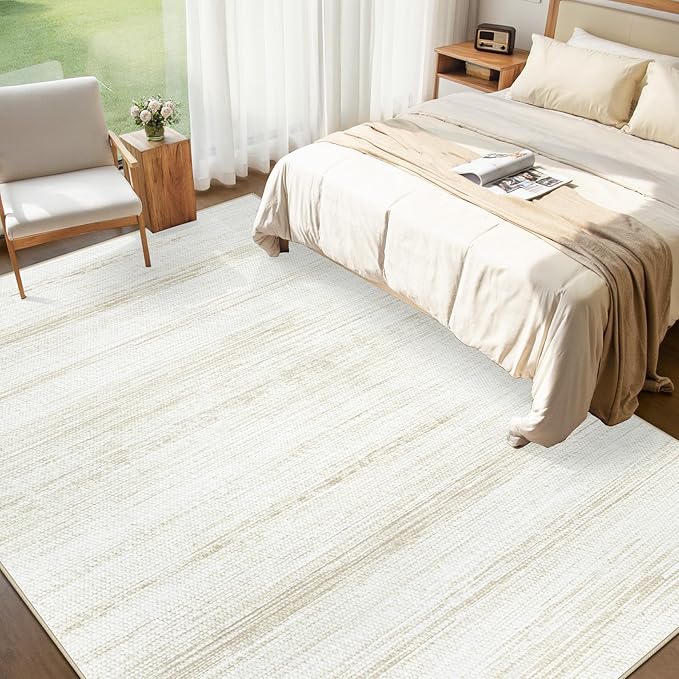 Washable Rug 6x9 Area Rugs: Modern Geometric Rugs for Living Room Non Slip Soft Low Pile Moroccan Indoor Carpet for Bedroom Nursery Dining Room Home Office (Ivory, 6'x9')