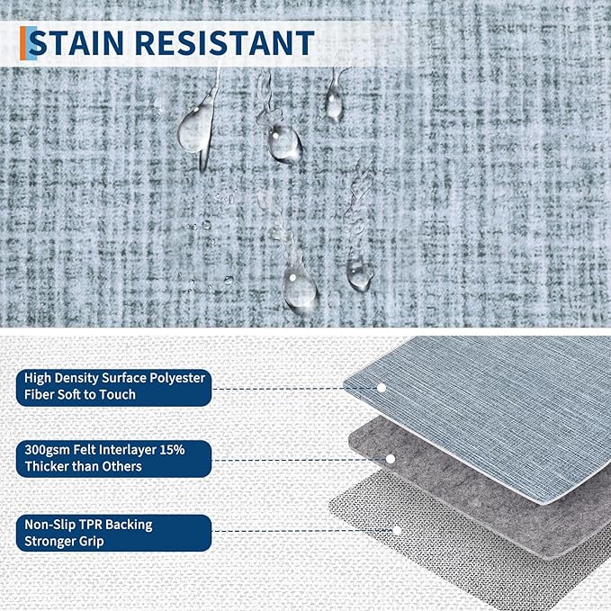 GarveeHome Kitchen Runner Rug Washable Runner Rug 2x6 for Hallway Non Slip Soft Throw Runner Carpet Modern Bordered Bathroom Mat Low Pile Checkered Runner Rugs for Bedroom Living Room Entry, Blue