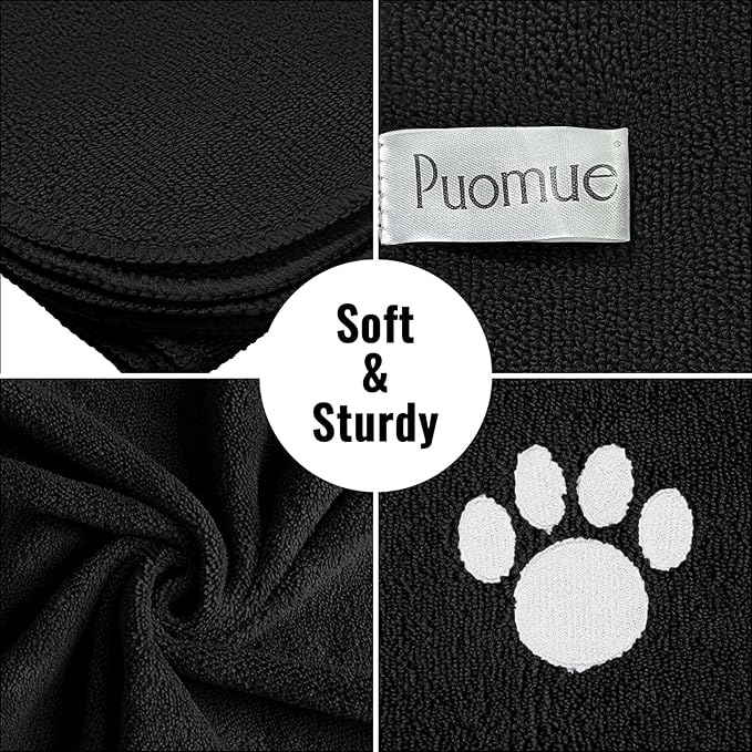 3 Pack Microfiber Dog Towels for Drying Dogs, Super Absorbent and Soft Pet Grooming Towel, 40 Inch X 23.6 Inch, Perfect Dog Drying Towels for Large, Medium or Small Dogs, Black