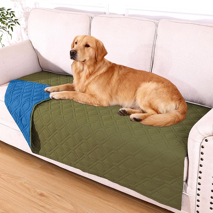 hyha Waterproof Dog Bed Blanket, Soft Pet Blankets, Waterproof Couch Cover for Dogs, Reversible Sofa Covers Washable for Furniture (40x80 Inch, Green/Navy Blue)