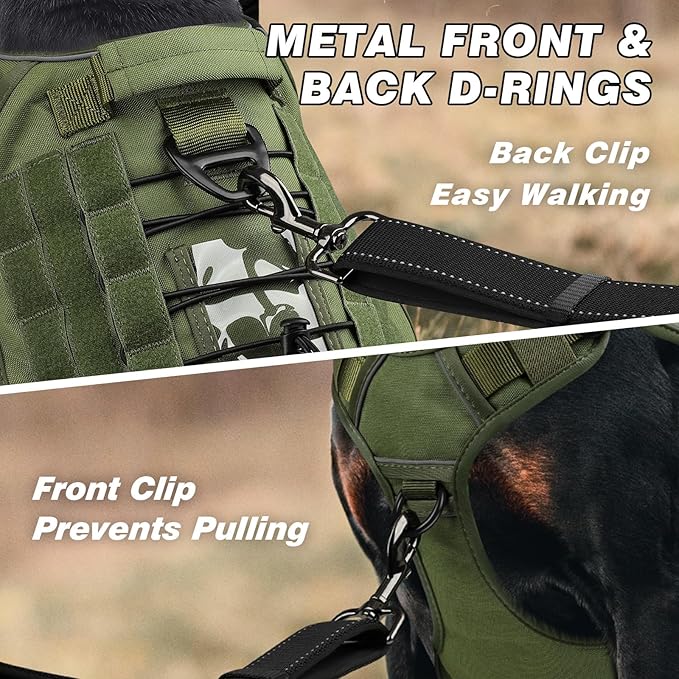 WINGOIN Tactical Dog Harness for Large Dogs, Heavy Duty No Pull Dog Harness with Handle, Adjustable Reflective Military K9 German Shepherd Big Size Dog Vest for Walking, Training, Hunting, Green (L)