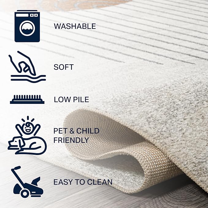 JONATHAN Y Machine Washable Cream/Terra Indoor Area Rug 3X5 ft, Kallax Geometric Modern Low-Pile for Living Room, Bedroom, Kitchen, Office, Easy-Cleaning, Pet-Friendly, Non-Shedding WSH311A-3