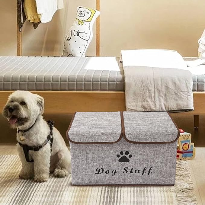 Dog toy box with lid dog storage organizer perfect basket for dog toys living room, playroom, closet, home organization and storage - LightGray