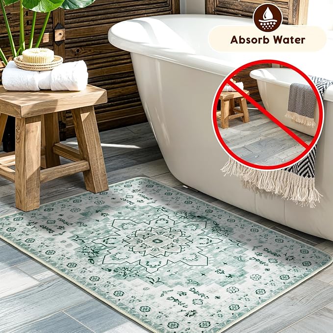 LBRO2M Rug for Entryway Indoor 2X3 Washable Rug Boho Design Door Carpet Throw Rugs for Kitchen Bathroom Non Slip Pet Friendly Area Rugs (2X3, Sage Green)