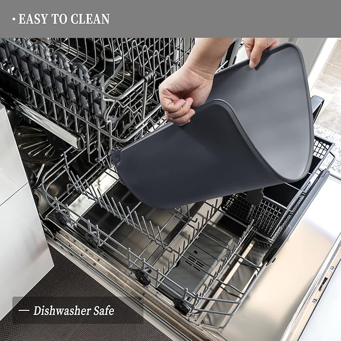 Waterproof Pet Feeding Mat with High Raised Edges, Heavier and Thicker Placemats for Cat Dog Water Bowl with BPA Free, Dogs Cats Food Mats for Messy Drinkers to Prevent Spill and Protect Floors