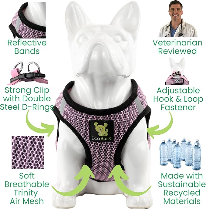 EcoBark Step in Dog Harness Reflective Soft Ultra Padded Mesh Dog Harnesses for XXS, XS, Small, and Medium Dogs Eco-Friendly Comfort Secure Halter No Pull Adjustable Pet Vest
