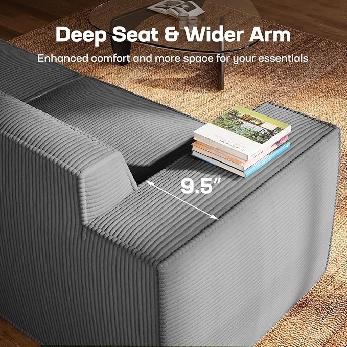 Marsail Modular Sectional Sofa, 80" I-Shaped Modular Sectional Couch with Deep Seat, Freely Combinable Sectional Cloud Sofa for Living Room, No Assembly, Plush Corduroy Fabric, Grey