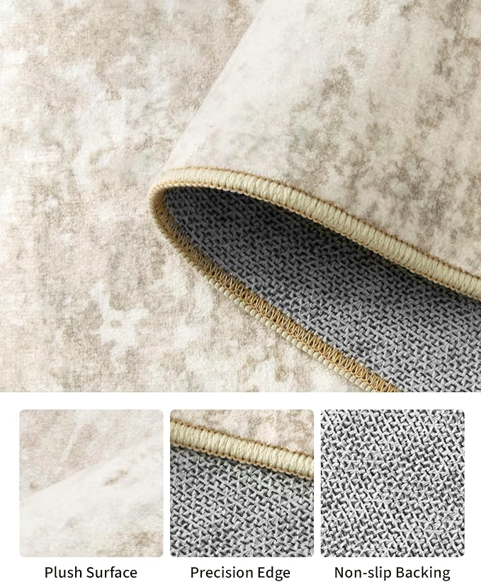 Art&Tuft Washable Rugs 8x10, Anti-Slip Backing Abstract 8x10 Area Rugs for Living Room, Foldable Stain Resistant Machine Washable Area Rug(8'x10', Beige)