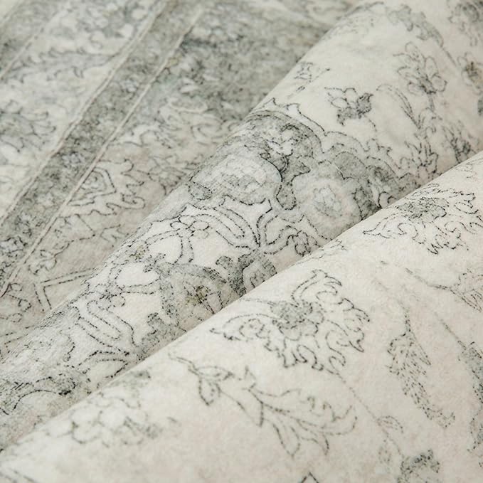 Green Area Rug 5x7 Washable Living Room Carpet Vintage Non Slip Soft Bedroom Indoor Office Retro Low Pile Thin Oriental Medallion Large Rug for Dining Room Bathroom Kitchen