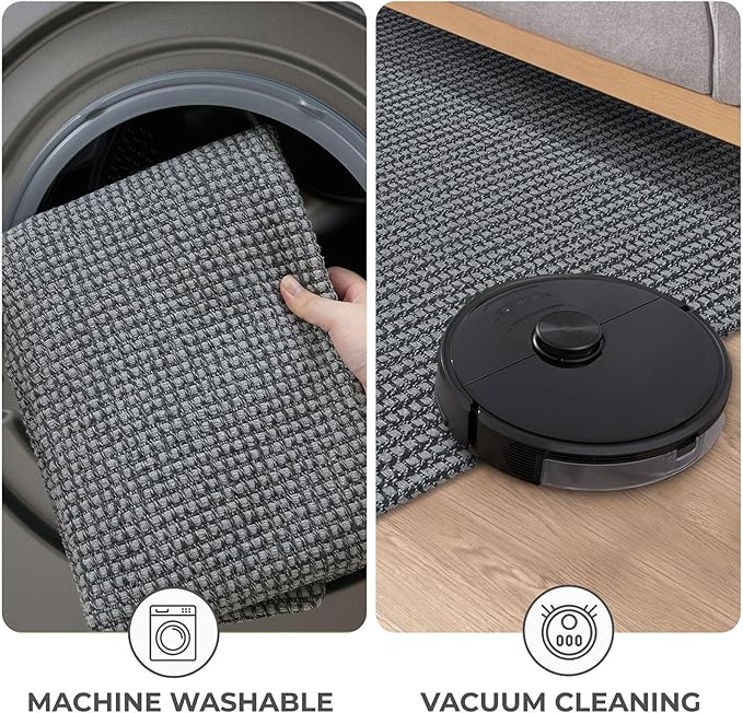 KOZYFLY Runners for Hallways 3x8 ft Washable Kitchen Runner Non Slip Rubber Backed Hall Runners Cotton Entryway Runner Rugs Floor Carpet for Indoor Backdoor Bedroom Kitchen, Grey/Dark Grey