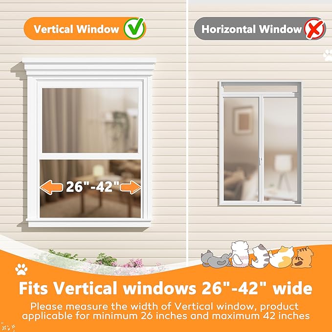 Cat Window Box, Semicircular Adjustable Window Catio, Wooden Cat Window Perch Fits Vertical Window Frames 26" to 42" Wide, Sunbathing, Napping & Overlooking, White