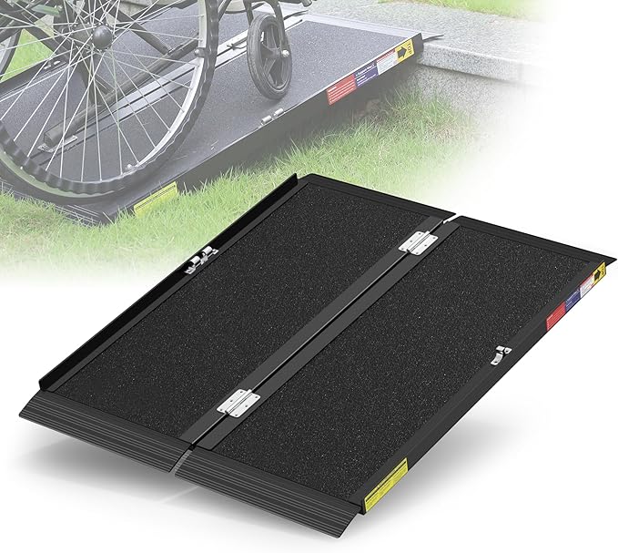 3FT Portable Wheelchair Ramp with Quick-Lock, Black Seamless Non-Slip Aluminum Folding Handicap Ramp,Threshold Ramp for Doorways, Wheel Chair Ramp for Home Steps, Loading Dock Plates