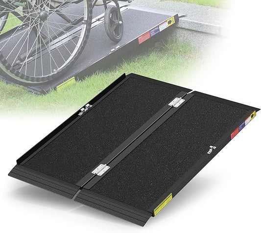 3FT Portable Wheelchair Ramp with Quick-Lock, Black Seamless Non-Slip Aluminum Folding Handicap Ramp,Threshold Ramp for Doorways, Wheel Chair Ramp for Home Steps, Loading Dock Plates