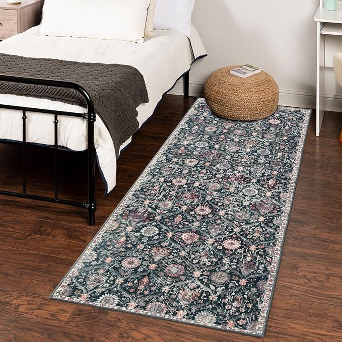 Lahome Black 2x6 Kitchen Runner Rug, Bathroom Rug Runners for hallways Non Slip Washable, Laundry Room Bedroom Long 24 x 72 Floor Carpet Runner Stain Fade Resistant,Boho Vintage Decor