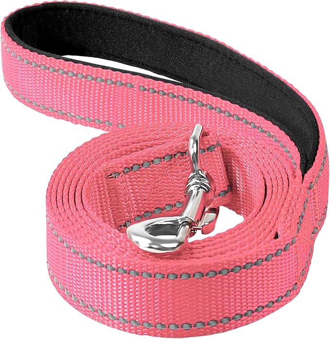 Reflective Dog Leash 6ft Soft Padded Handle Nylon Lead for Medium & Large Dogs, Durable Walking Training Leash for Night Safety (Neon Pink,1Inch Wide)