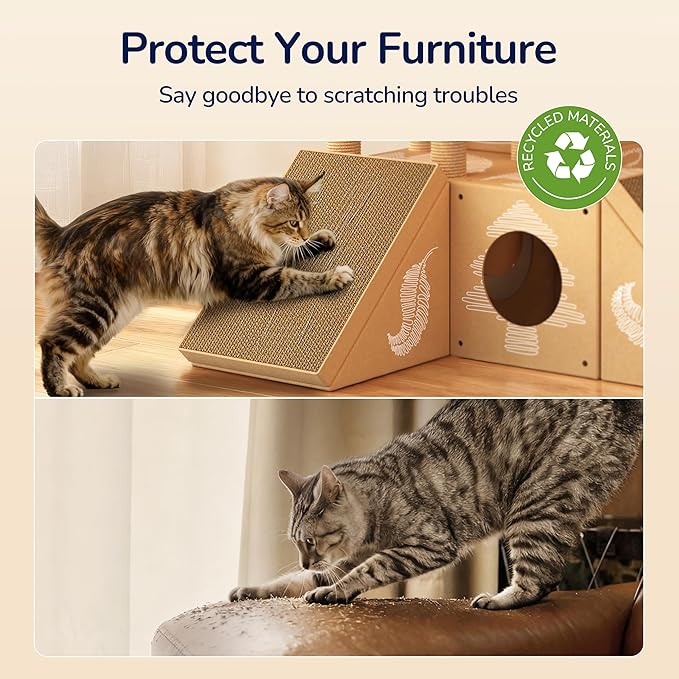 DIY Cardboard Cat House, Multi-Level Cat Tree Tower with Scratching Posts, Scratching Pad, Tunnel & Playhouse for Kittens & Adult Cats, Recyclable 48.8" × 25" × 40.16", Kraft Brown