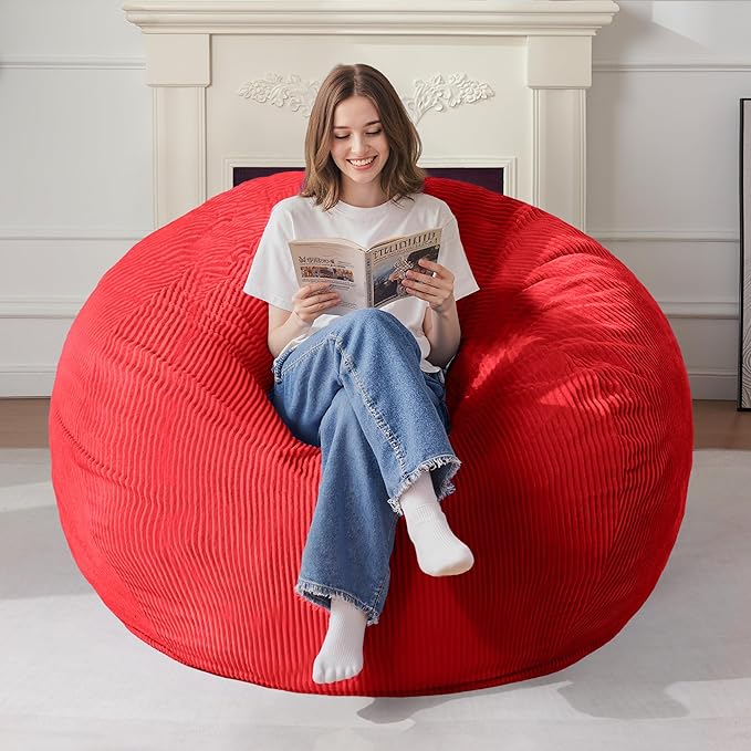 Homguava 5FT Bean Bag Chair for Adults,Teardrop Giant Bean Bags Big Beanbag Chair with Memory Foam Filled and Ultra Soft Removable Corduroy Cover for Living Room, Bedroom(Red)