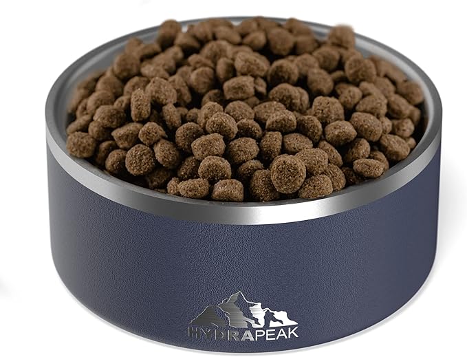 Hydrapeak Dog Bowl; Non Slip Stainless Steel; Water and Food Dish; Large Sized and Small Dogs; 32oz 64oz; Multiple Sizes | 8 Cup | Navy
