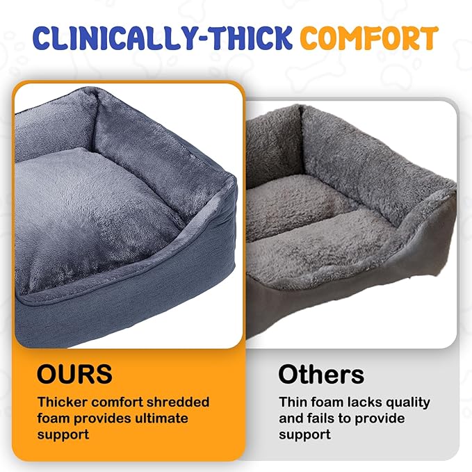 Makigued Rectangle Dog Bed for Large Size Dog with Removable Washable Cover Pet Bed with Bolster Sides Non-Slip Bottom Pet Sofa Waterproof Lining Durable Pet Cuddler, Dark Grey, 35x 26x 7.5 in