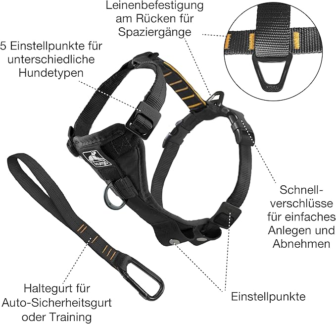 Kurgo Tru-Fit Smart Dog Walking Harness - Comfortable Fit - Adjustable Harness - Reflective Pet Wear - Quick Strap Release - Daily Walk Accessory - Includes Seat Belt Loop - Black - Medium