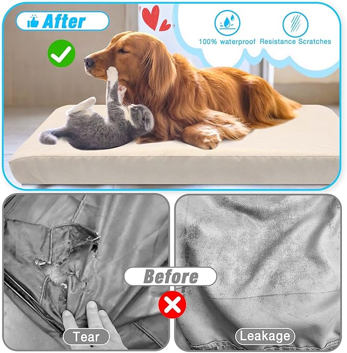 Dog Bed Covers Replacement Washable 100% Waterproof Dog Bed Sheets, Soft & Noiseless Pet Bed Cover, 2 Pack, 36" x 23" Beige