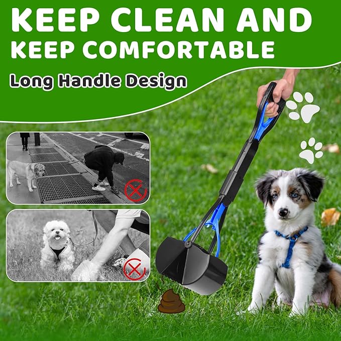 Dog Poop Trash Can Outside with Pooper Scooper and Metal Rake & Tray, 20L/5Gal Dog Waste Trash Can with Lid, Pedal and Removable Inner Waste Bin, Pet Poop Bin with 100 Bags, Blue