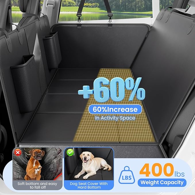 Back Seat Extender for Dogs, Hard-Bottom Waterproof Dog Seat Cover for Truck, PU Leather Backseat Bridge Platform, 2026 Upgraded Material, Anti-Slip, Durable,Holds 400lbs, Easy to Install(Black)