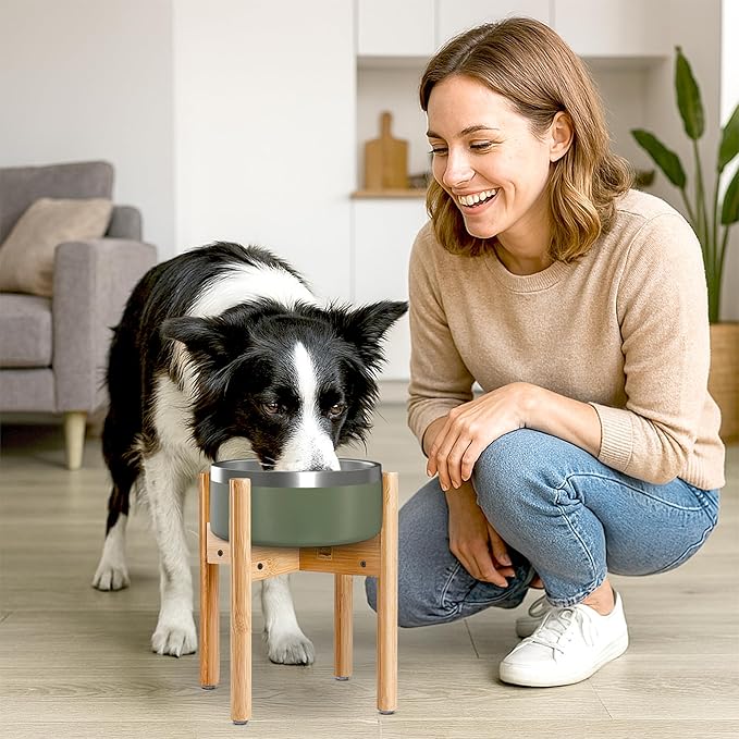 Dog Bowl Stand for Large Dogs - Elevate, Raise Bowl to 12-inch High - Adjustable, Fits Any Pet Food/Water Feeders, and Fountains - Durable Bamboo