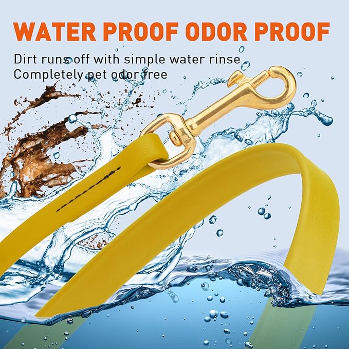 Viper Biothane K9 Working Dog Leash Waterproof Lead for Tracking Training Schutzhund Odor-Proof Long Line with Solid Brass Snap for Puppy Medium and Large Dogs 4ft, Treasure Gold