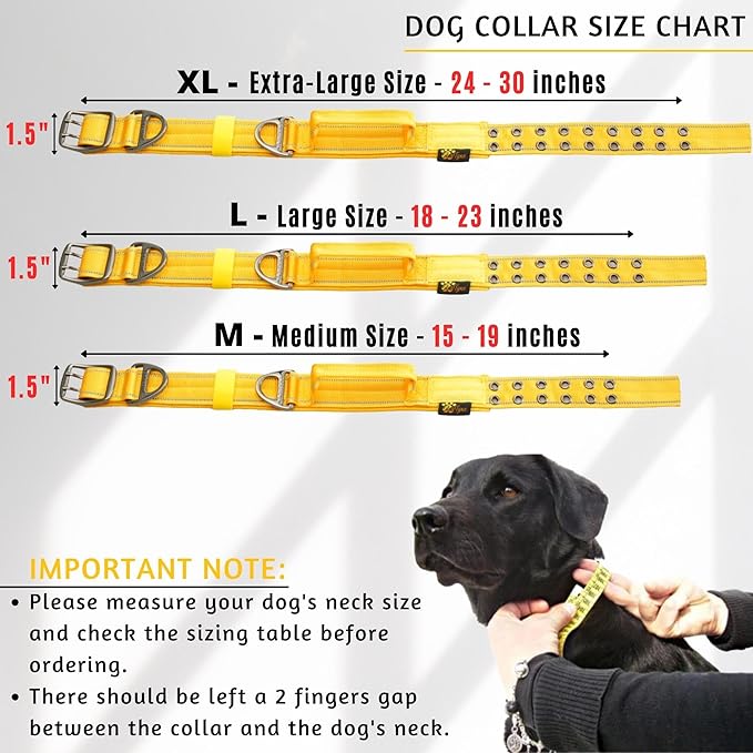 ADITYNA Heavy Duty Dog Collar for Extra-Large Dogs - Reflective Yellow Collar with Handle for Training, and Walking - Wide, Thick, Tactical, Soft Neoprene Padded
