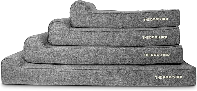 The Dog’s Bed Orthopedic Memory Foam Dog Bed with Headrest, Linen Fabric, Grey Linen, XL, 6-Inch