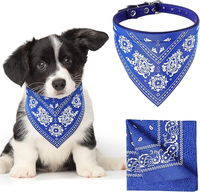 Cat Dog Bandana Collar & Owner Matching Paisley Pattern Bandana Women Headband Square Scarf Headwear Puppy Scarf for Small Dog Adjustable Cat Collar Triangle Neckerchief Handkerchief(Blue)
