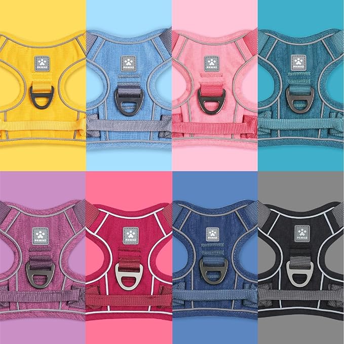 Pawaii No Pull Dog Harness with Pet ID Tag,Reflective Strips No Choke Front O Ring Breathable Mesh Adjustable Soft Padded Pet Vest with Easy Control Handle for Large Dogs