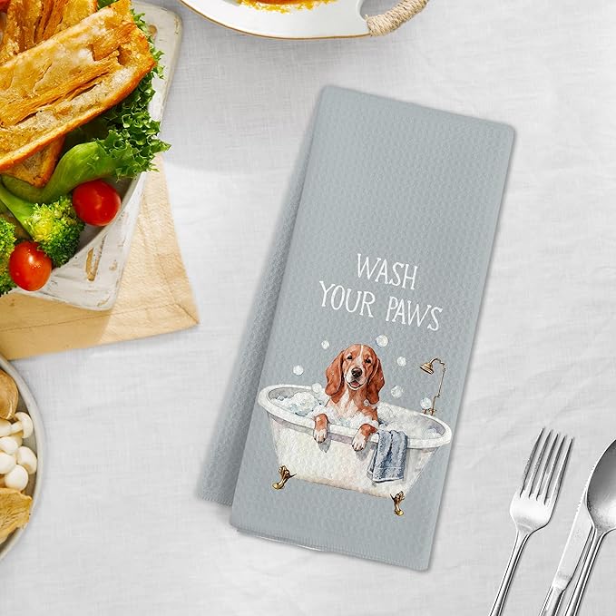 Funny Basset Hound Hand Towels for Bathroom, Basset Hound Gifts for Women Men Dog Lovers, Bassett Dogs Themed Hand Towels, Wash Your Paws Dish Tea Towel for Kitchen Bathroom Decor, 16x24 Inch