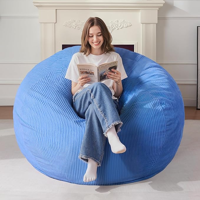 Homguava 5FT Bean Bag Chair for Adults,Teardrop Giant Bean Bags Big Beanbag Chair with Memory Foam Filled and Ultra Soft Removable Corduroy Cover for Living Room, Bedroom (Blue)
