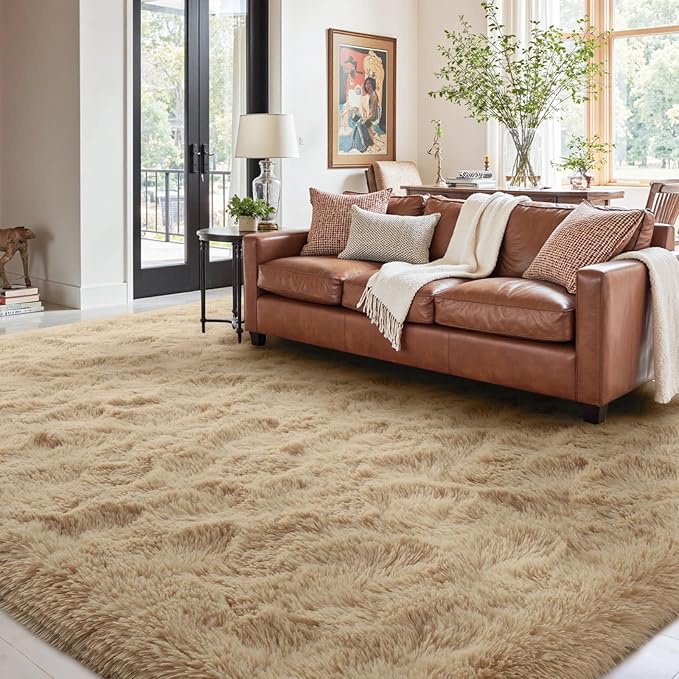 6x9 Ft Large Shag Beige Rugs for Living Room Bedroom, Ultra Soft Fluffy Furry Area Rugs for Playroom Indoor Floor, Aesthetic Carpet for Kids Home Decor