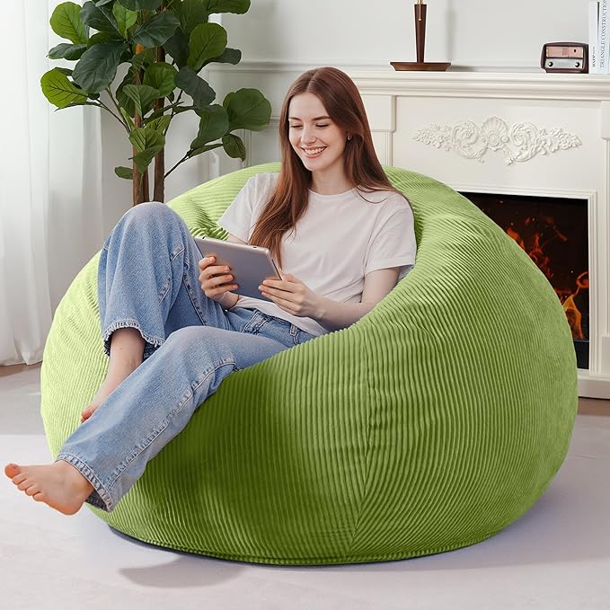 Homguava 5FT Bean Bag Chair for Adults,Teardrop Giant Bean Bags Big Beanbag Chair with Memory Foam Filled and Ultra Soft Removable Corduroy Cover for Living Room, Bedroom(Green)