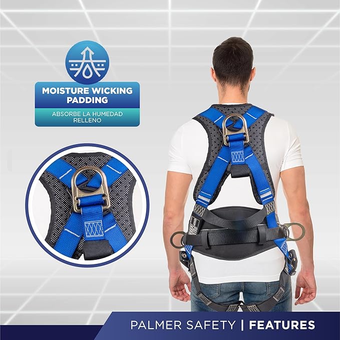 Palmer Safety Hammerhead 5pt Safety Harness Back Padded, QCB Chest, Tongue Buckel Legs Straps, Back & Side D-Rings