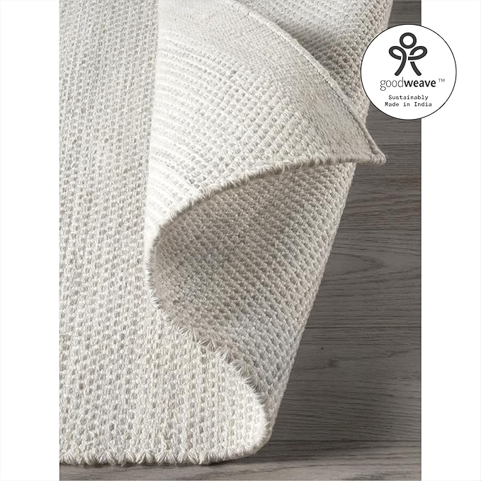 Fab Habitat Machine Washable Area Rug - Hand Woven, Stain Resistant, Pet Friendly - Premium Recycled Polyester Yarn - Solid - Kitchen, Bathroom, Laundry Room - Kingscote - Ivory - 3 x 5 ft