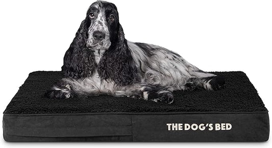 The Dog’s Bed Orthopedic Memory Foam Dog Bed Mattress, Plush Fabric, Grey with Blue Trim, M, 4-Inch