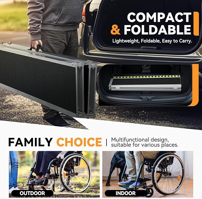 Auto Dynasty Wheelchair Ramp 10FT, Portable Folding Aluminum Wheel Chair Threshold Ramps for Home Steps Doorways, 800Lbs Capacity, 29Inch Width, Metallic/Black
